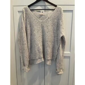 For Thee Womens Size L Waffle Knit V-neck Sweater beige